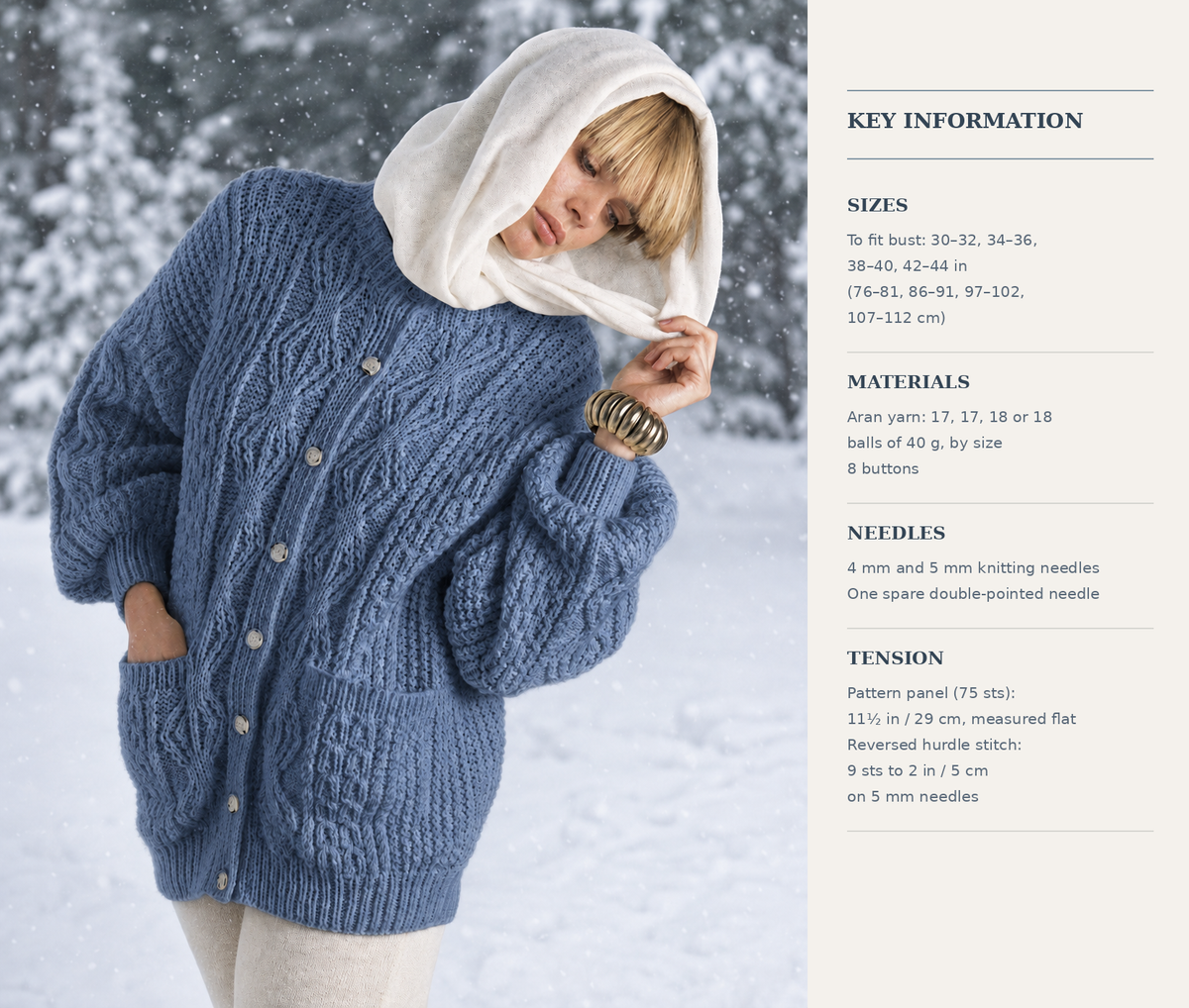 Womans slouchy Cable Oversized long Length Cardigan Knitting Pattern Aran 10Ply worsted Yarn Knitting Pattern 30-44"