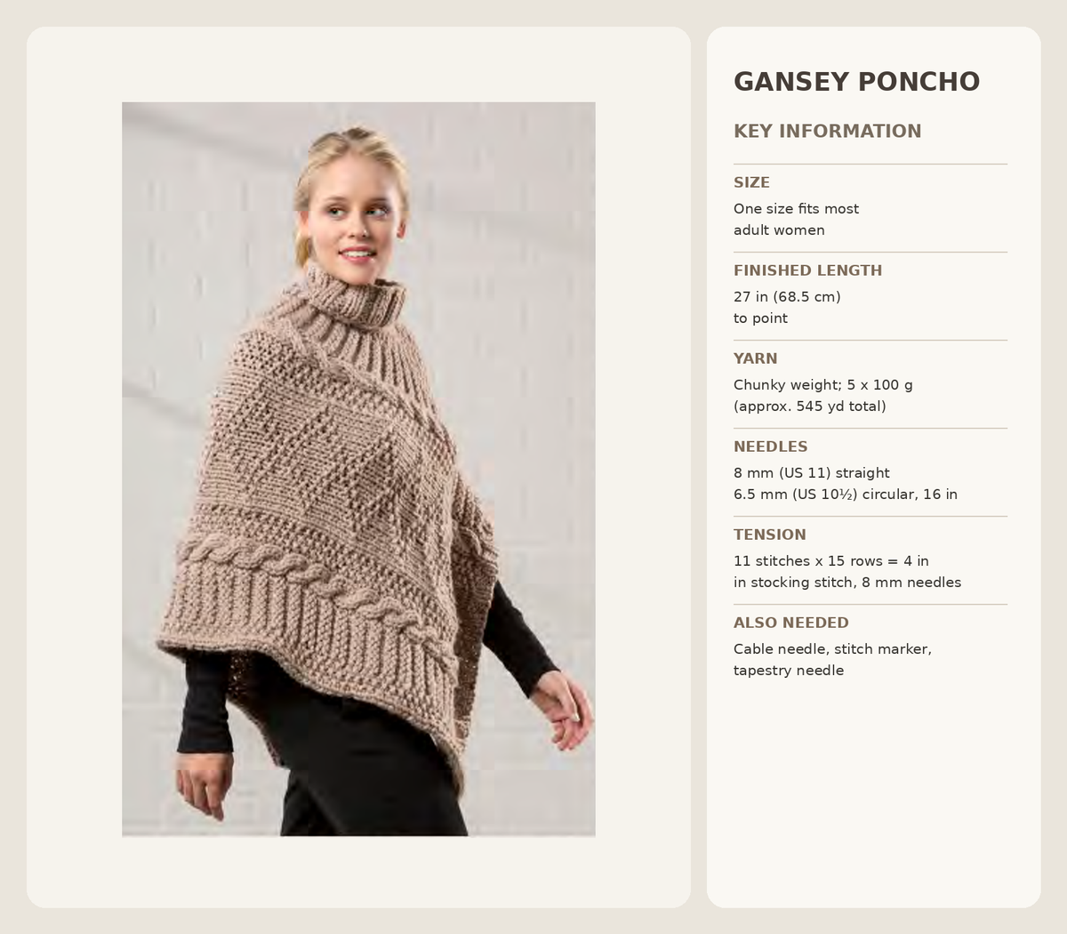 Vintage Ladies Chunky Poncho Knitting Pattern (PDF Download) One size