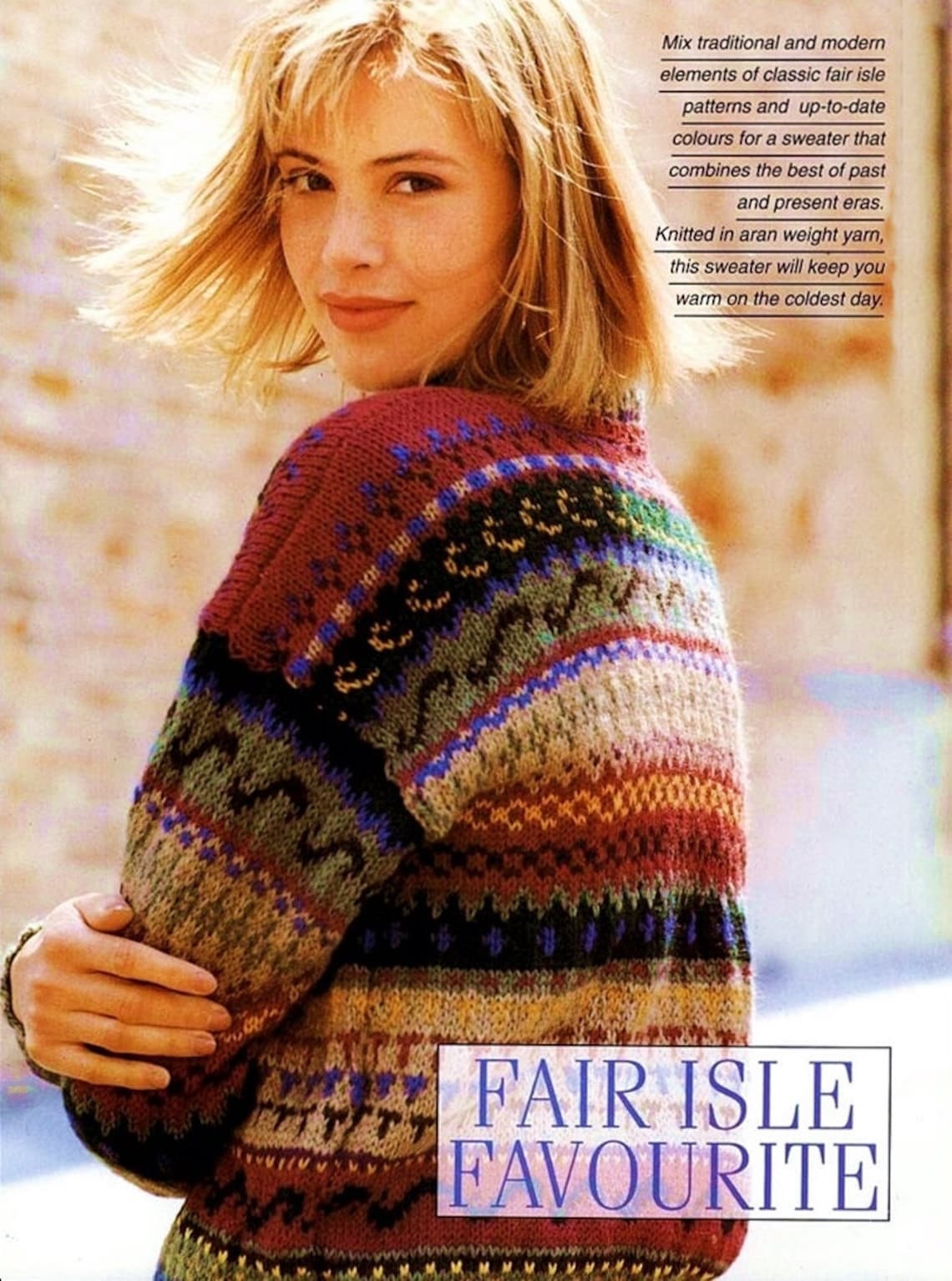 Classic Fair Isle Sweater Traditional Round Neck Drop Sleeve, Bust 76 – 81 (86 – 91: 96 – 101) cm ~ Aran Wool PDF Instant Download PDF