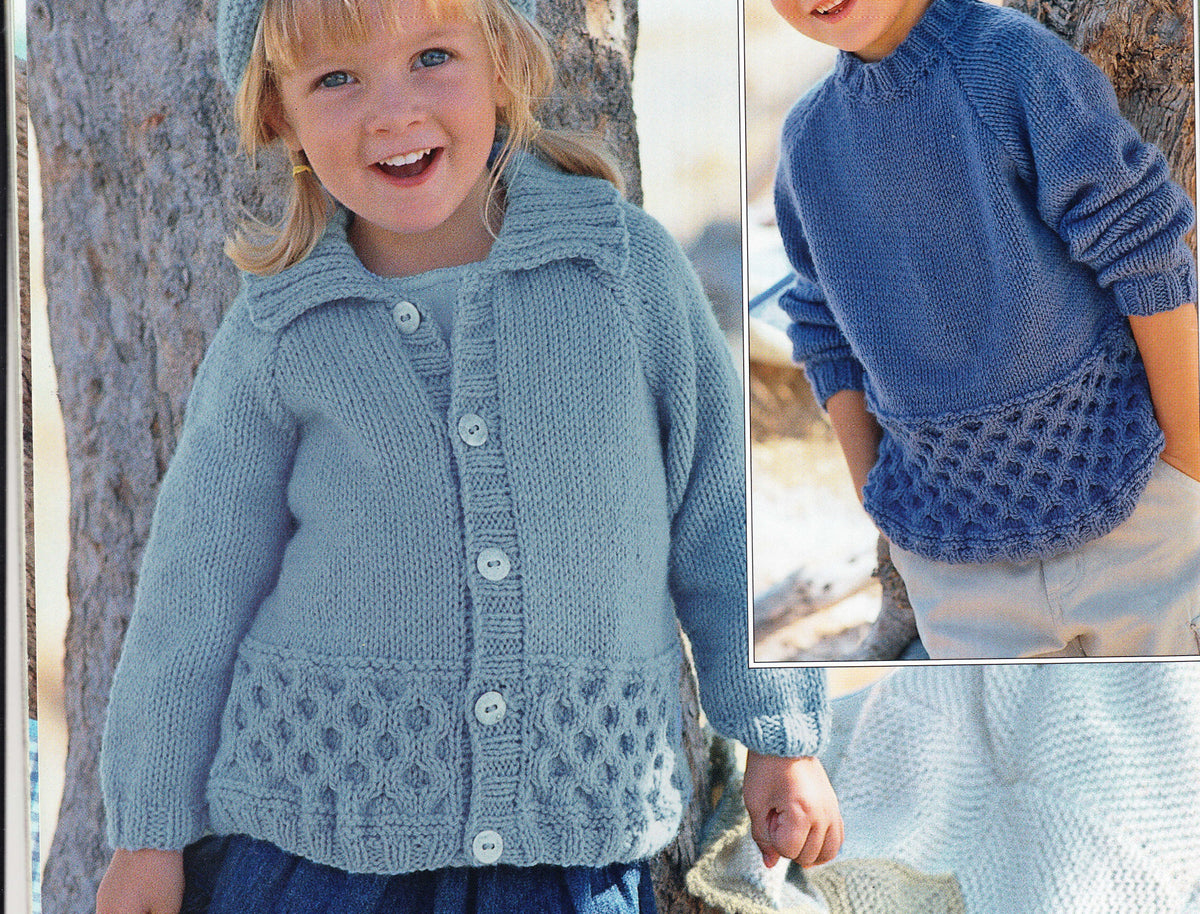 Easy Knit Girls-Boys Cardigan with hood -Cardigan with collar and Sweater- Aran 10/ply wool-Knitting Pattern- Download PDF  18-28 chest
