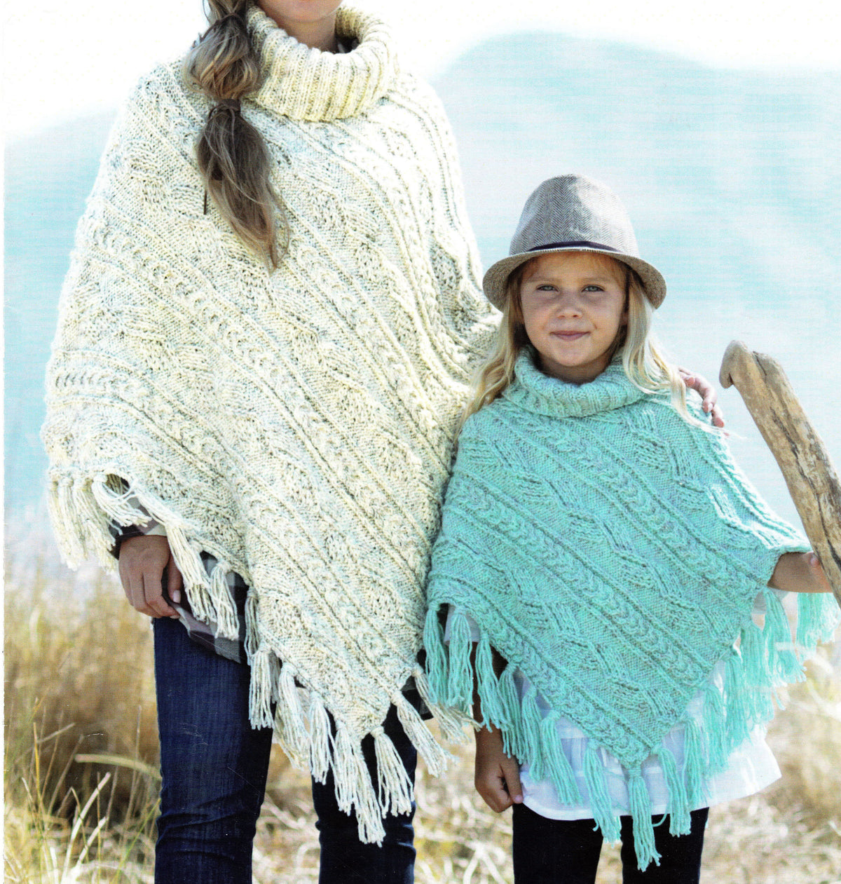 Easy Woman's-Daughter-Girl- Knitted Fringed Poncho- Aran-10ply Wool - Instant download PDF Knitting Pattern