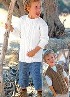 Boy-Crew Neck- V Neck Cable Moss Stitch- sweaters- and slipover Aran wool- chest 22-30 inches-  KNITTING Pattern