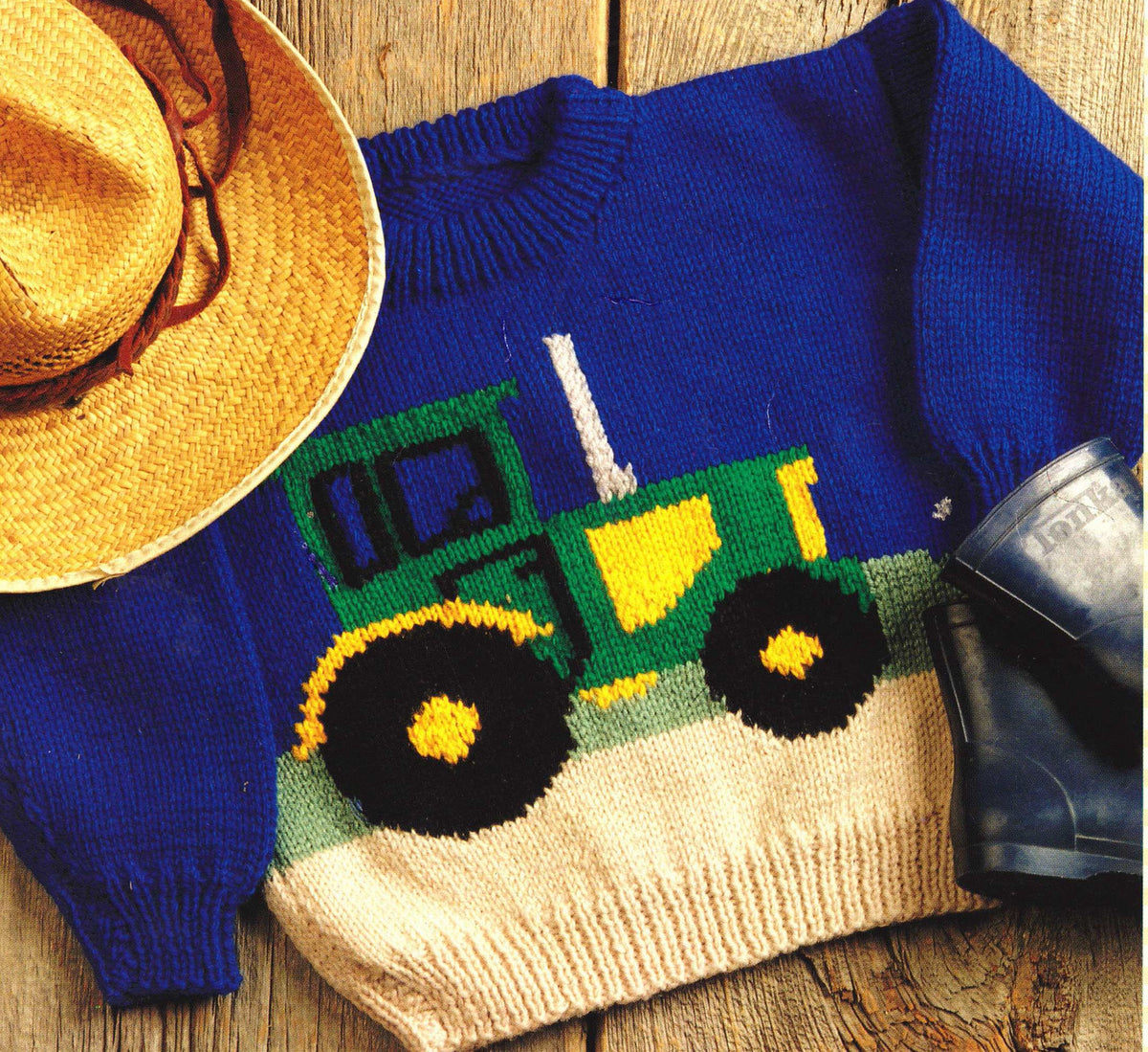 Tractor Sweater Knitting Pattern – Aran Wool Baby Children 22-28" (PDF Download)