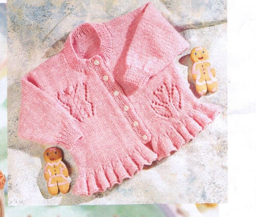 Baby Girls- Peplum frill  Long sleeved cardigan- fits 0-6 years in DK/8ply- tulip pattern PDF download Knitting pattern