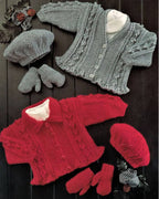 Girl's  aran cardigans-beret and mitts on 1 pattern. fits chest 16-26 inches instant download pdf