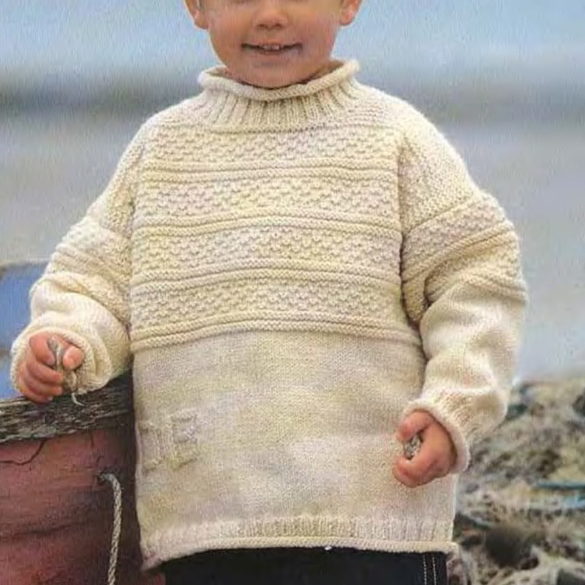 Boys Moss and Garter Stitch Guernsey Roll neck jumper- Knitting pattern- DK (8ply) age-3-4  and 5-6 Years" Download PDF