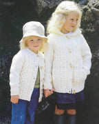 Vintage Childs Aran Cardigan Knitting Pattern, Hooded & Round Neck (PDF Download)