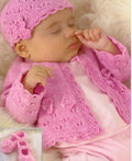 Girls' eyelet & flower cardigan, hat and Shoes, 4ply yarn Birth-6 yrs (16-26") Knitting pattern -Download PDF