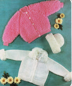 Baby Easy Vintage Loopy Cardigans-Jacket & Hat 2 styles to knit in  4 ply fits  (20 - 22")