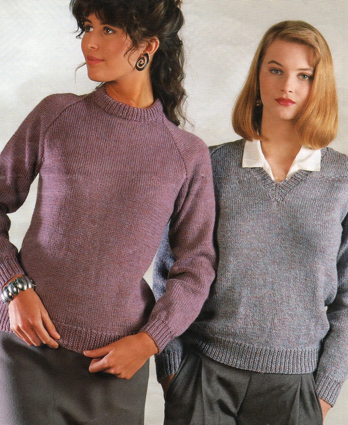 Ladies Easy Knit Classic Raglan Crew & V-neck Raglan Sweaters  Knitting Pattern DK 32-42" chest Download PDF