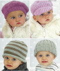 Baby Hats in Aran 10 ply- 4 styles, boy or girl - Birth-6 years ~ Aran- 12 ply- Worsted yarn- Knitting Pattern PDF Instant download