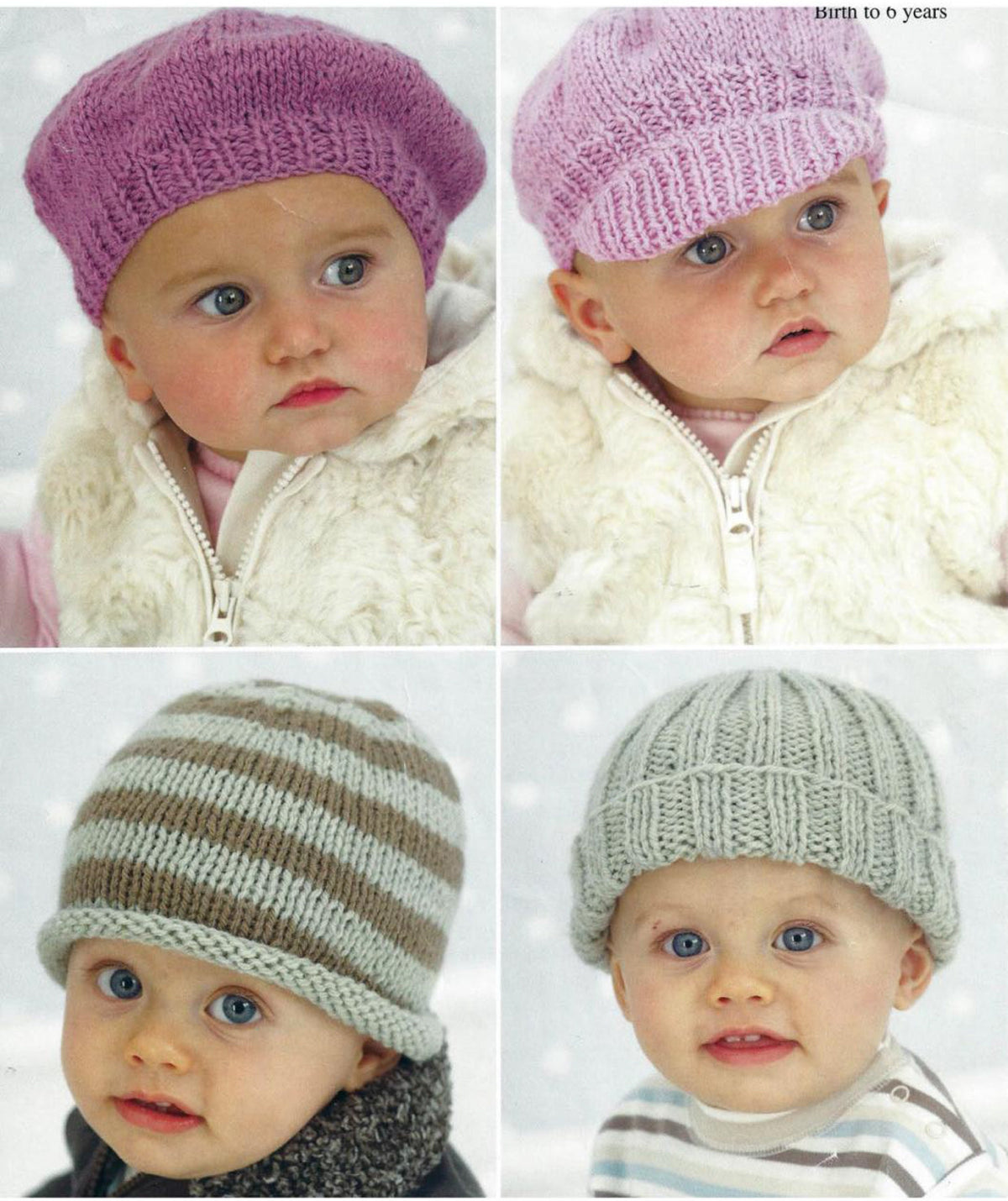 Baby Hats in Aran 10 ply- 4 styles, boy or girl - Birth-6 years ~ Aran- 12 ply- Worsted yarn- Knitting Pattern PDF Instant download