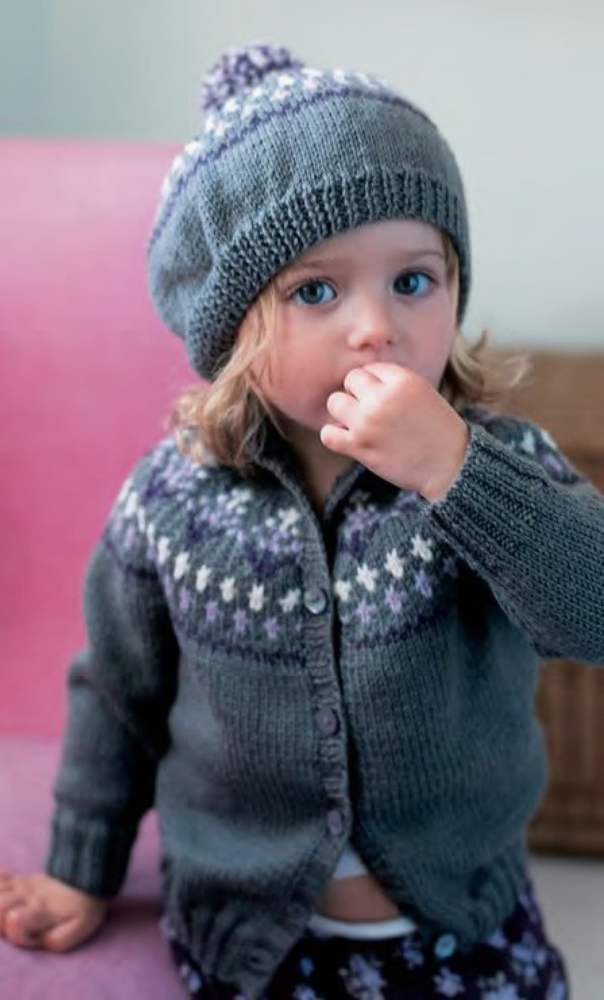 Girl's Fair Isle Cardigan & Matching bobble hat Knitting Pattern DK (8Ply), Children 1-5 years Instant Download PDF English only
