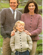Mans Woman's Childrens Fisherman's Rib Easy Knit Cardigans in Chunky Bulky Yarn- Chest 26" up to 42" Knitting pattern Download PDF