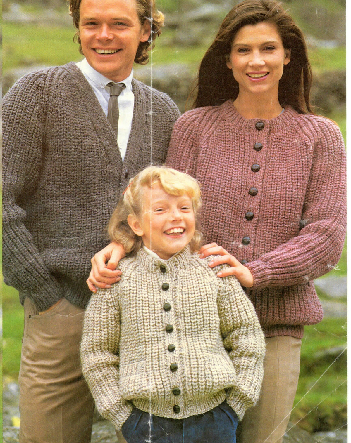 Mans Woman's Childrens Fisherman's Rib Easy Knit Cardigans in Chunky Bulky Yarn- Chest 26" up to 42" Knitting pattern Download PDF