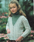 Girl's Cable Knit Cardigan with pockets. Knitted in DK/8ply wool- chest 24" up to 33". Knitting Pattern Download PDF