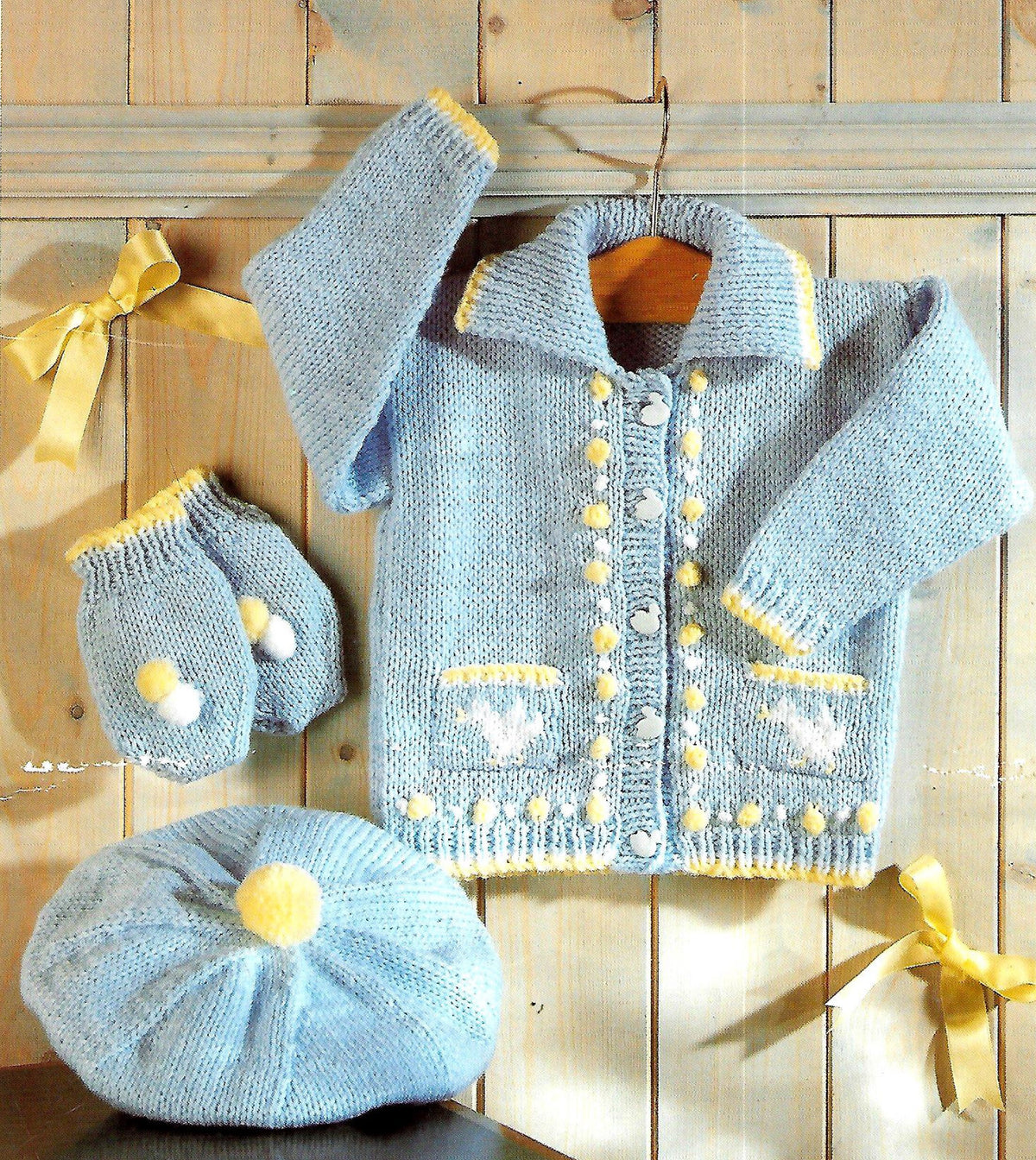 Child's Easy Jacket- Beret- Mitts- Duck Motif -Boy- Girl- Knitting Pattern -Aran(Worsted weight) Instant Download-18-22" chest