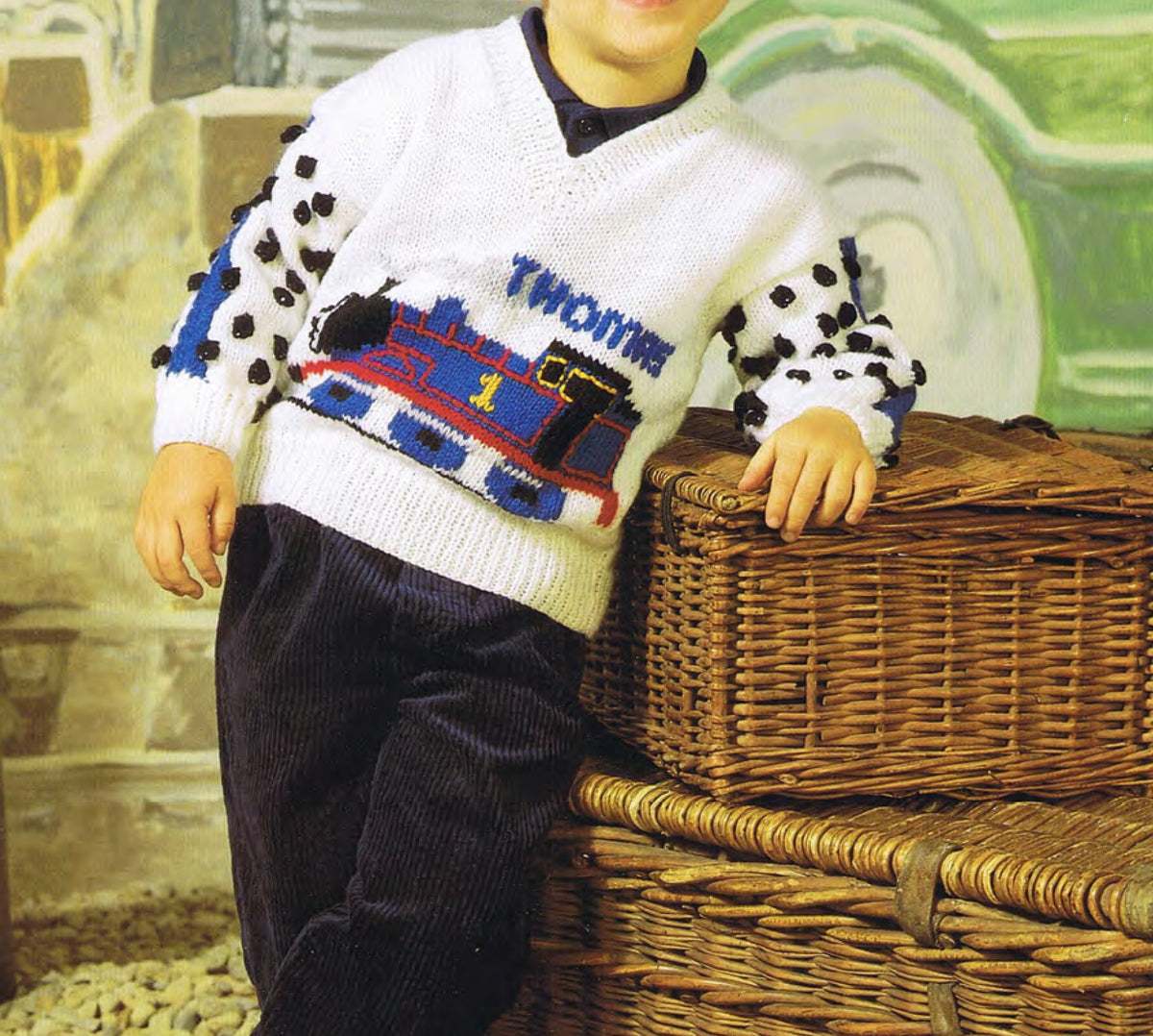 Knitting Pattern- Boys - Girls Thomas the Tank Engine V Neck Sweater- Jumper- DK -8 ply- fits 20 - 28" chest- Download PDF