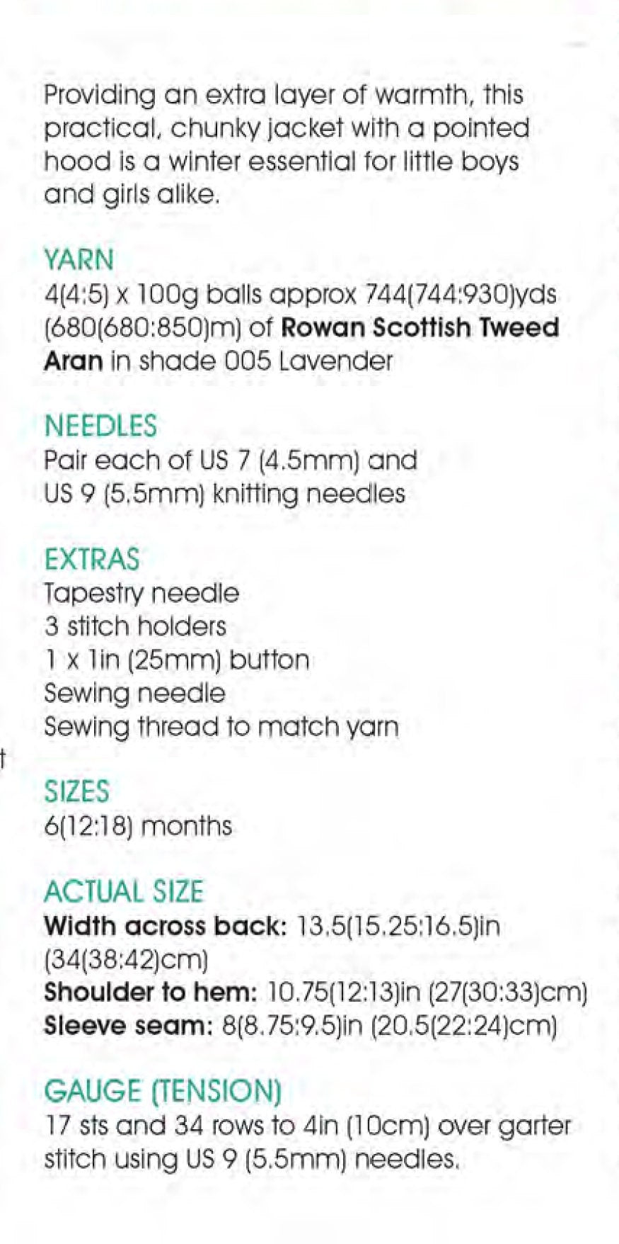 Baby Girl - Boy Pixie Hooded Jacket  easy Knit Jacket in Aran/10 Ply Yarn  fits 6-18 months- Download PDF Knitting Pattern