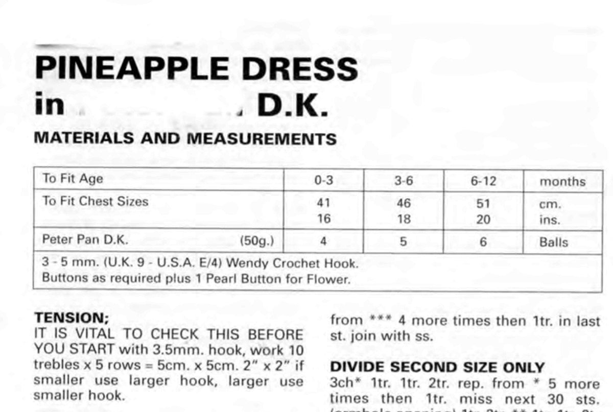 Girl's Baby Toddler Crochet  Puffed Sleeved Pineapple dress  0 - 12 mth DK  8 Ply Light Worsted  yarn Crochet Pattern PDF Instant Download