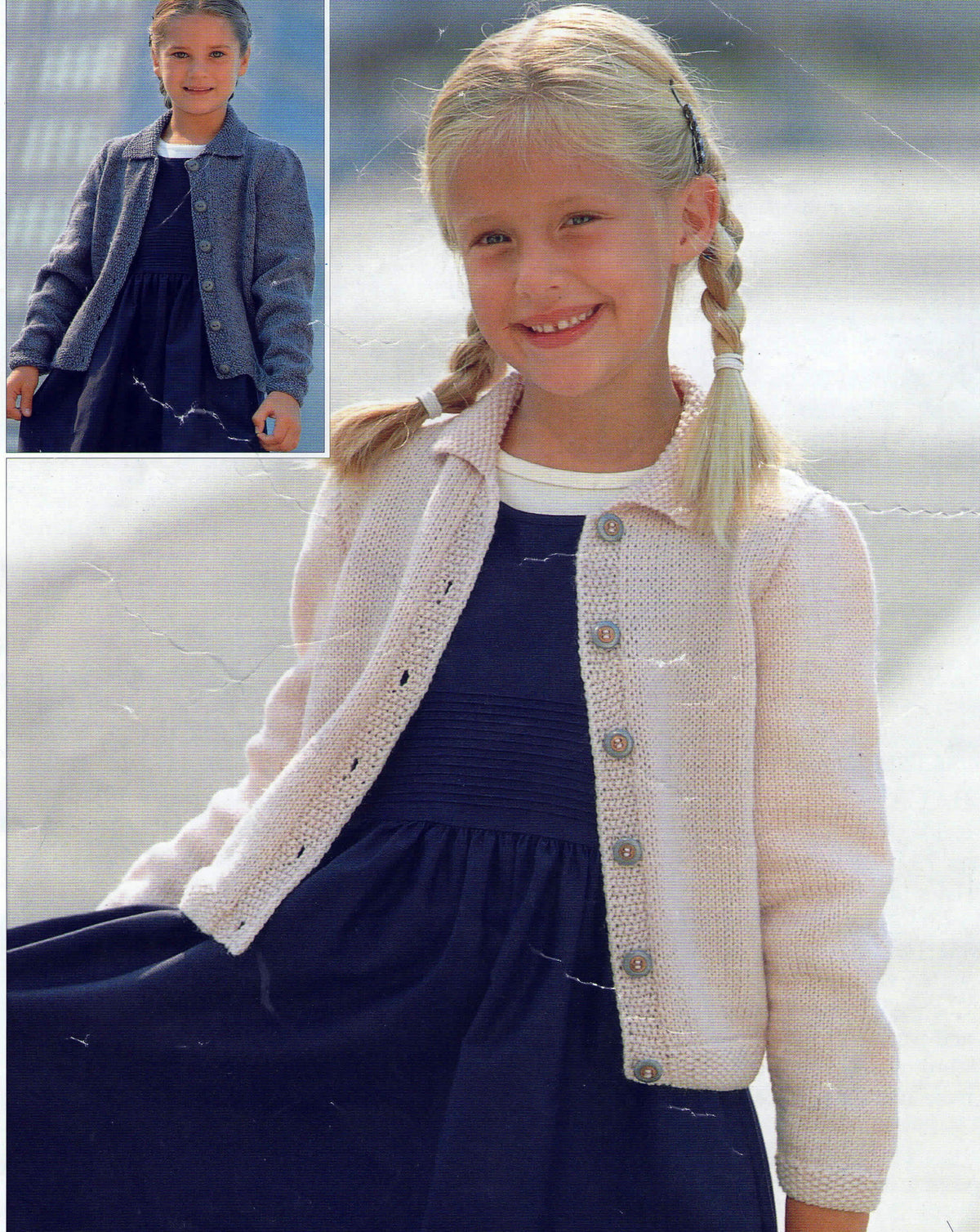 Easy Girls Cardigan Knitting Patterns 1 to 12 years, Moss Stitch Borders Cardigan, PDF Download DK 8 ply