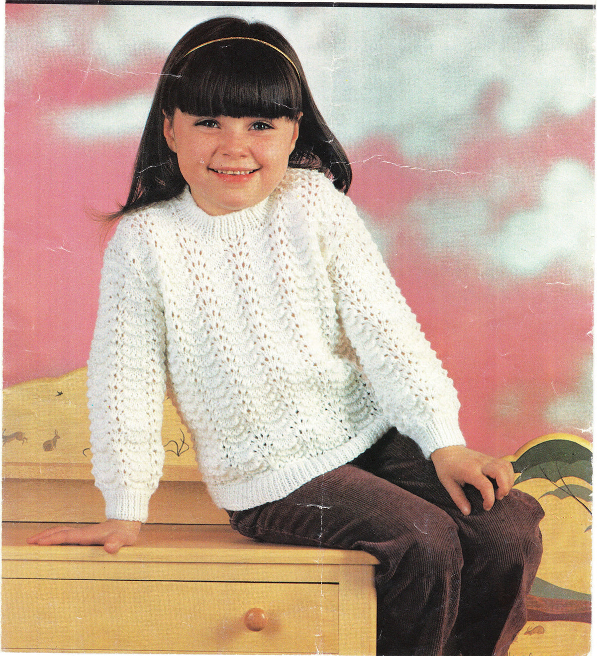 Girls Long sleeve Textured Jumper- Sweater drop sleeves in DK Light worsted 8PLY  Knitting pattern- PDF Download--  24" - 30" chest