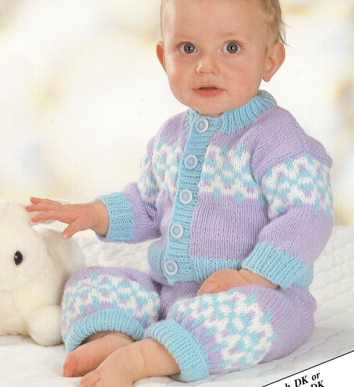 Easy Boy Girl  Baby Patterned Cardigan Jacket & Knitted Trousers DK-8ply Light worsted, chest 16" - 20". Knitting Pattern Download PDF chart