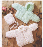 Baby Easy Loopy Cardigan-Hooded Jacket~ Cardigan with collar & Hat 2 styles to knit in DK 8Ply Light Worsted  Download PDF Knitting pattern