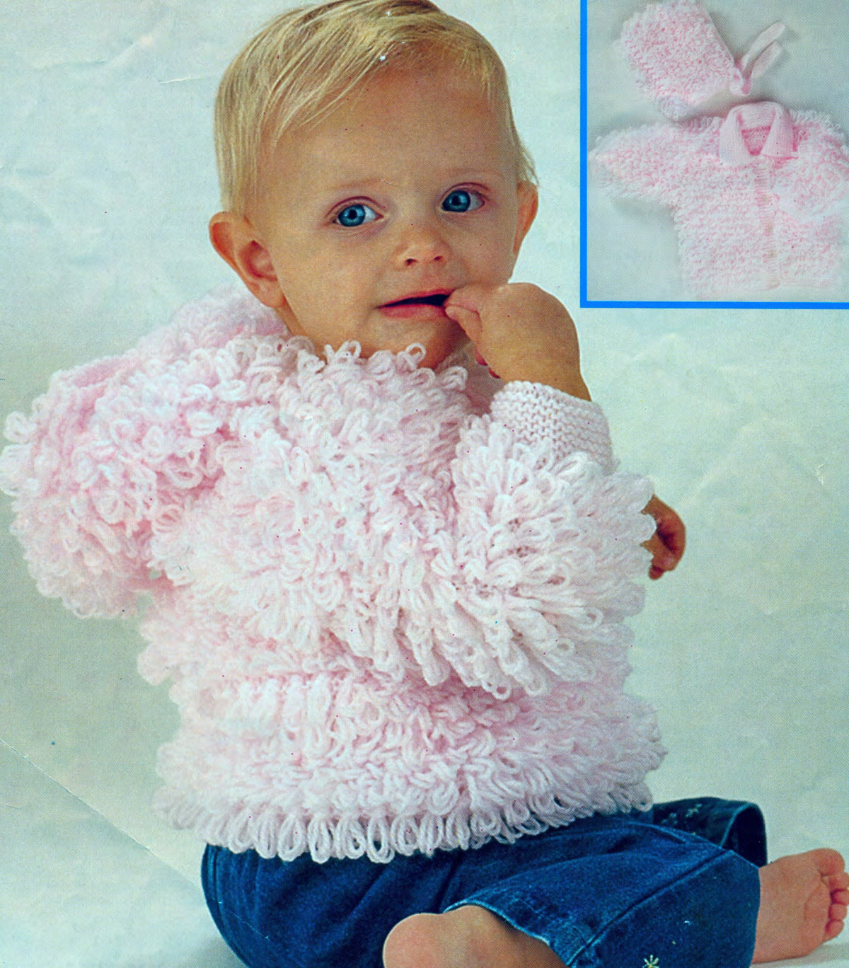 Baby Easy Loopy Cardigan-Hooded Jacket~ Cardigan with collar & Hat 2 styles to knit in DK 8Ply Light Worsted  Download PDF Knitting pattern