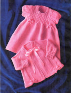 Baby Girl- Puff sleeve Smocked yoke dress with bows & Matching Cardigan in 8ply DK Yarn Fits from 18-20" - Knitting pattern  Download PDF