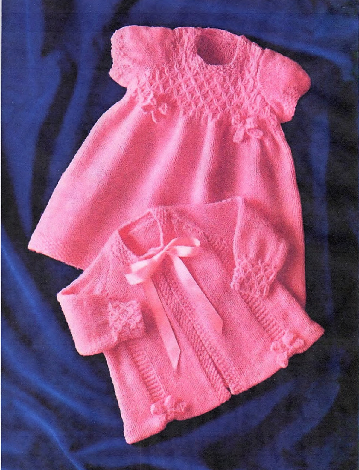Baby Girl- Puff sleeve Smocked yoke dress with bows & Matching Cardigan in 8ply DK Yarn Fits from 18-20" - Knitting pattern  Download PDF
