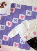 Baby Lovely Heart Blanket & Cardigan in DK-8ply  ~  Light worsted wool - 14" ~ 22" chest knitting Pattern Download pdf