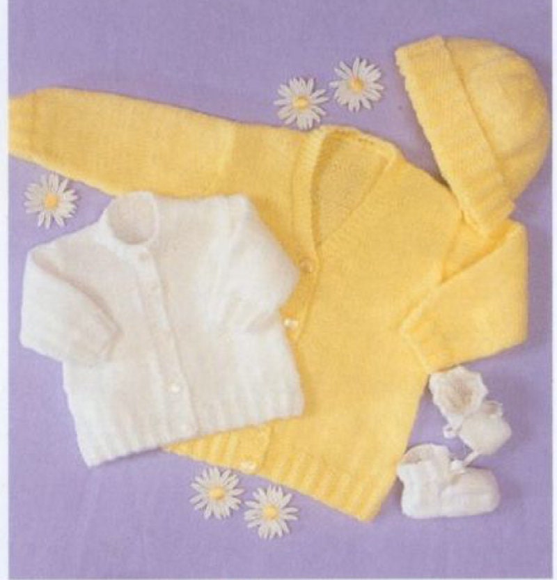 Baby Girl- easy Cardigans ~ Bootees & Hat in DK 8ply Light  Worsted yarn ~14-22" - Knitting pattern  Download PDF