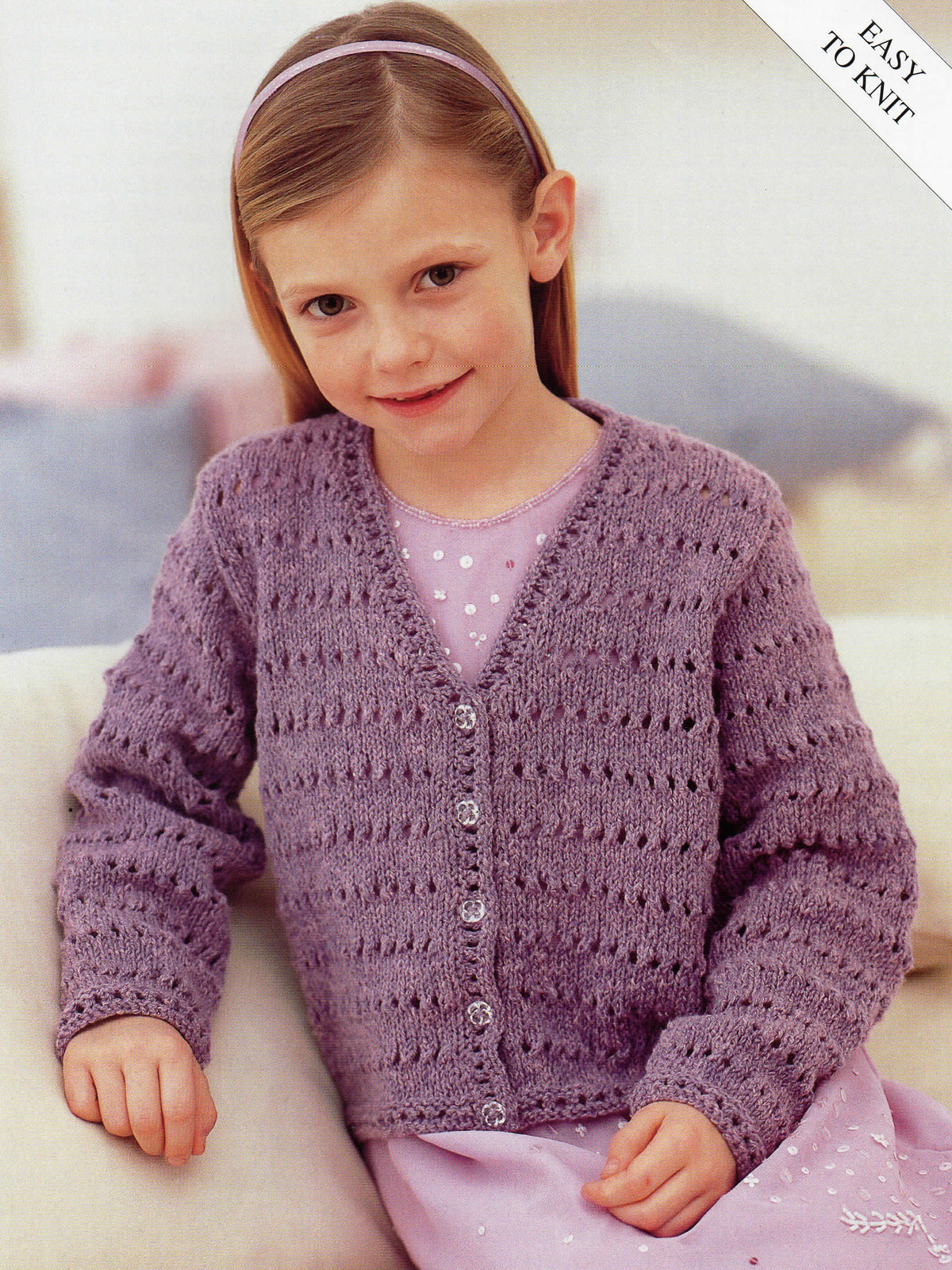 Easy Knit Girls V Neck Cardigan Childs Cardigan Childrens 22-32" ~ 2 - 13 years ~ DK Wool 8ply Light Worsted Knitting Pattern pdf Download