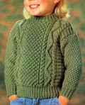 Childrens Aran Sweater Cable Jumper Crew Neck 22-30" Aran worsted 10ply -  knitting pattern pdf  download