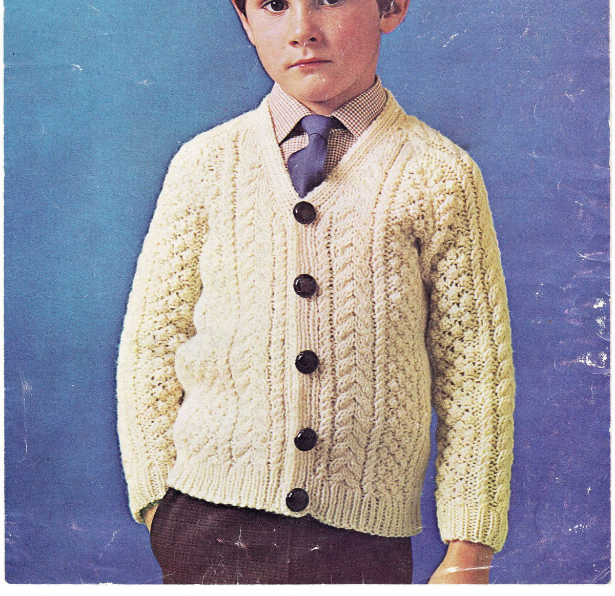 Boys Classic Aran V Neck Cardigan Raglan sleeves- Aran 10ply worsted yarn- chest 24 - 30" knitting pattern Download PDF
