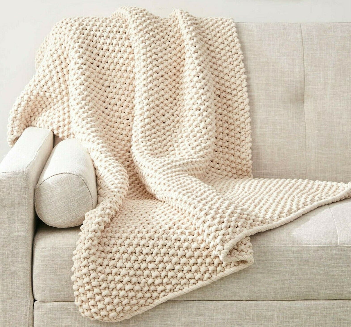 Very Easy Big thick Chunky Baby Blanket  Knitted in Super Chunky Jumbo 250 gram balls  Balls of wool- 47 x 54" Knitting pattern Download PDF