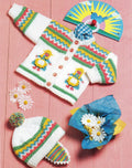 Baby Fair Isle Cardigan & Helmet Hat Picot edges Round neck Chart DK light worsted 8 ply knitting pattern 18" - 22" (Birth - 3 yrs) Download