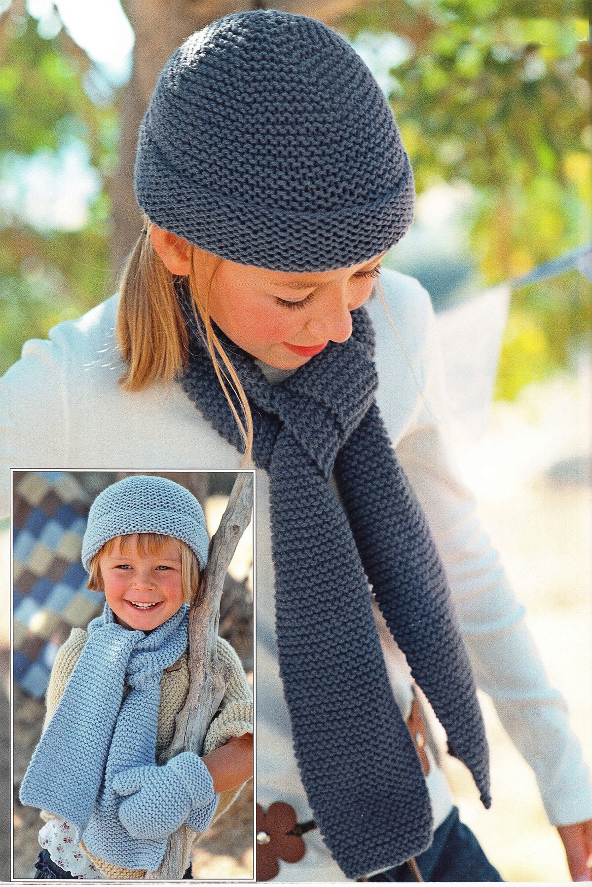Boy Girl's Hats Scarf Gloves Garter Stitch, easy winter pattern- Aran 10 Ply  worsted wool Knitting Pattern PDF 2 - 10 years