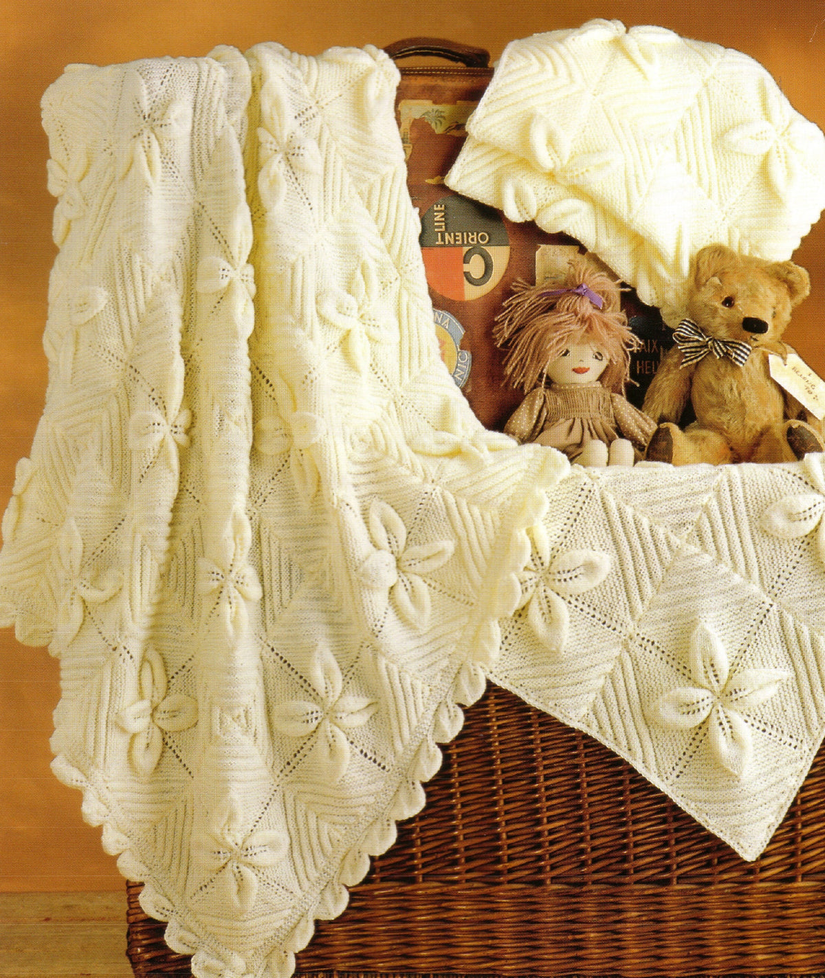 Baby Flower Pram Cover Cot  Blanket-Afghan  & Shawl in DK- 8Ply -Light worsted wool 3 sizes styles  PDF Knitting Pattern