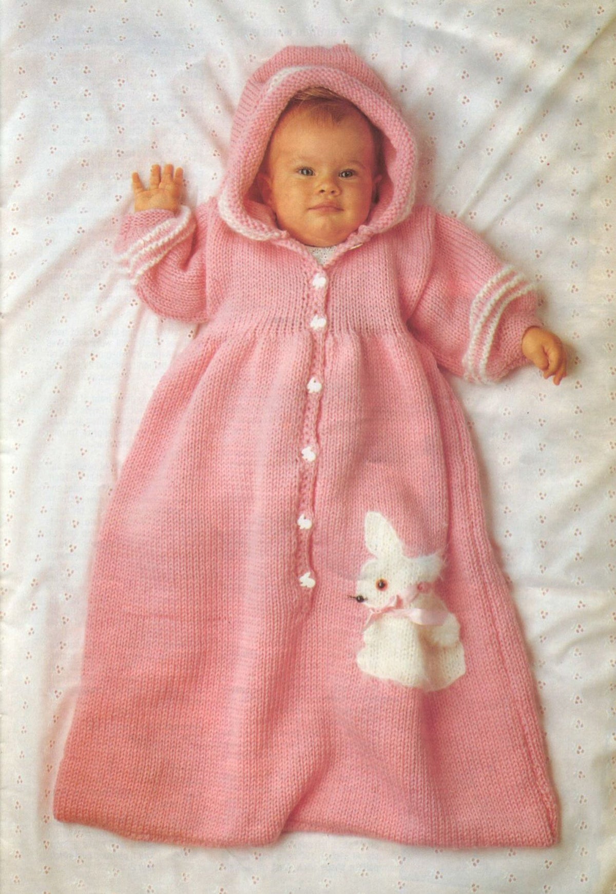 Baby Nest-Cocoon- Sleeping bag, with hood- Intarsia Motif 6Fits 6-9 Months- Instant download- Knitting PATTERN Aran 10 ply Worsted wool