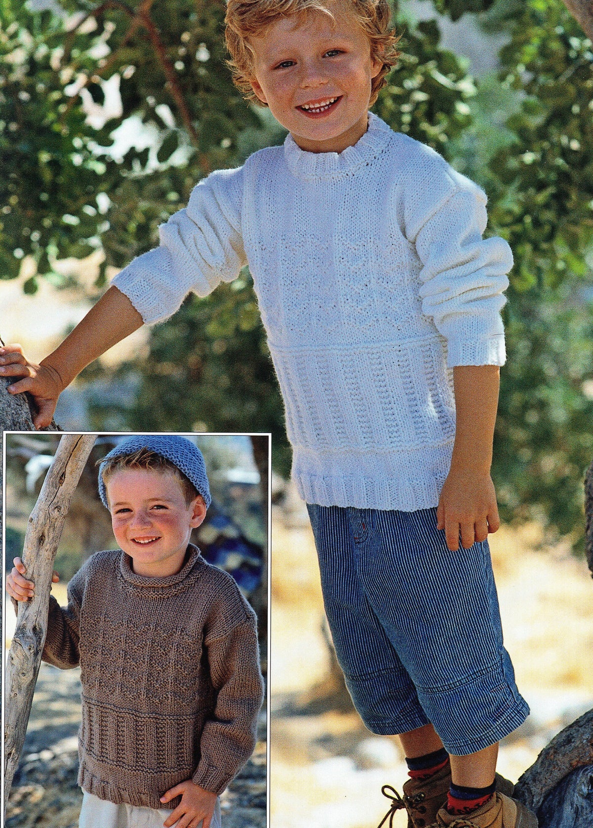 Boys sweaters Jumper roll neck round neck textured 22" - 30" chest (1 - 10 yrs)Aran 10 ply worsted Knitting Pattern download PDF