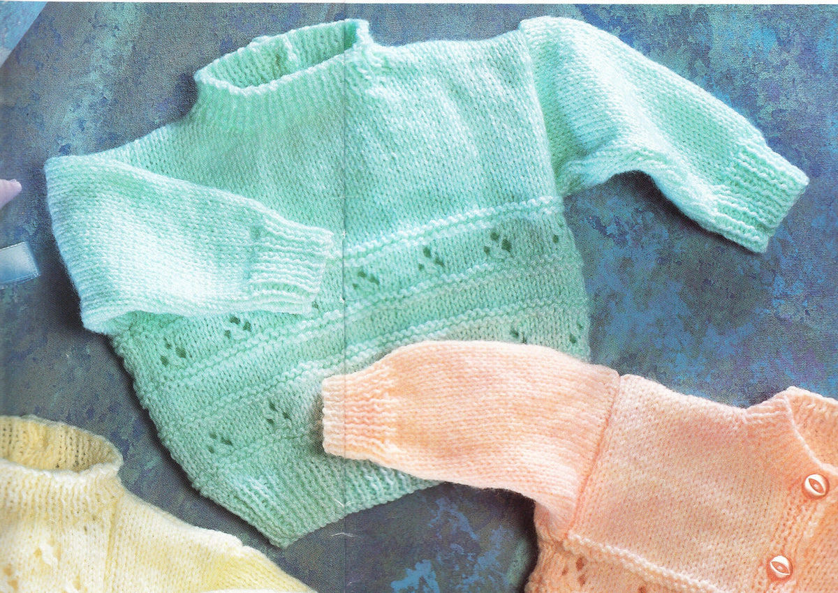 Baby Boy Girl  Easy eyelet Cardigan & Jumpers Premature 12" - 22" chest, 4 Ply Fingering wool- smaller baby  knitting Pattern Download PDF