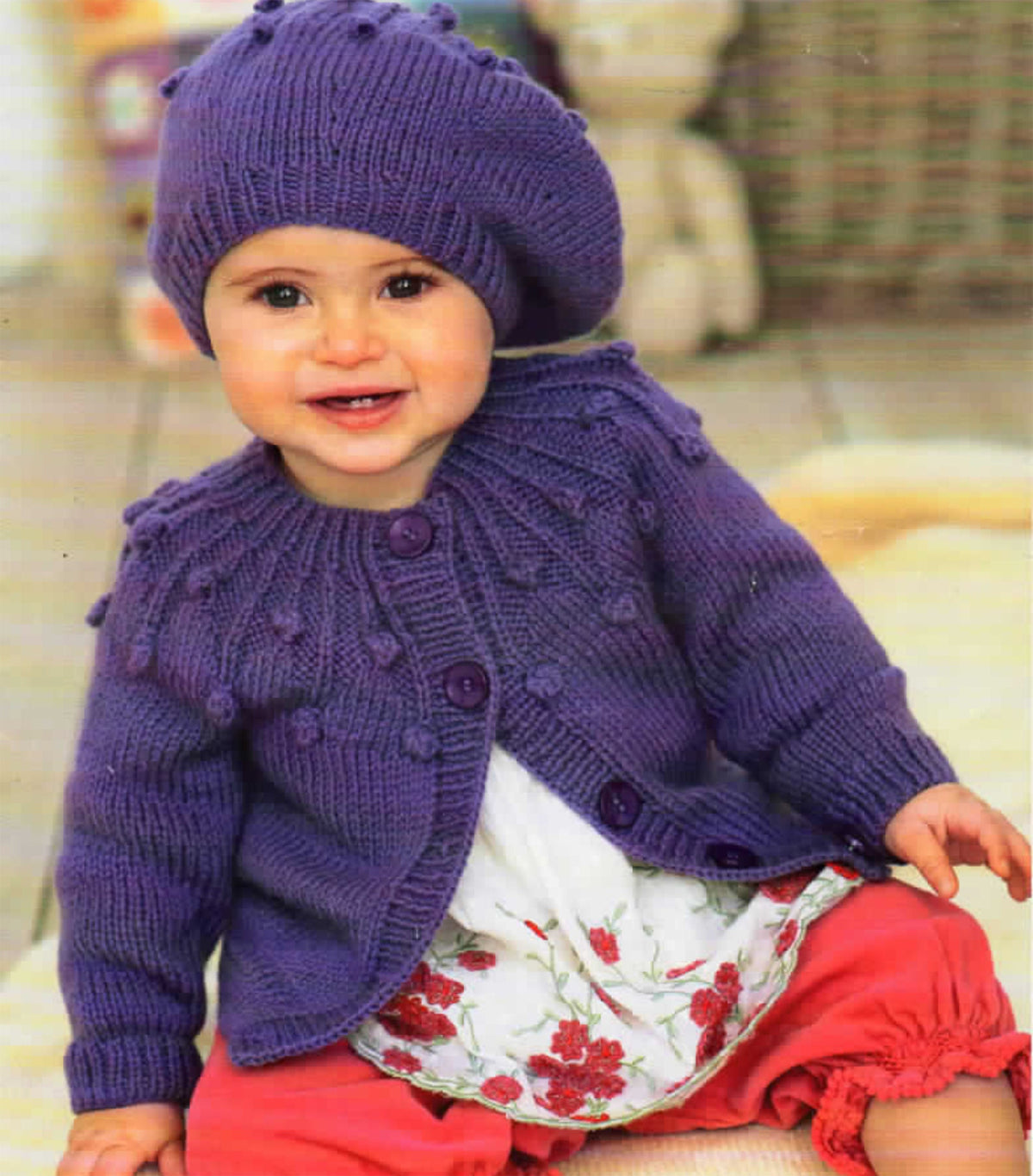 Child's - Baby- Girl Yoked Cardigan & Beret Knitting Pattern  16-26" DK light Worsted 8ply baby Knitting  Pattern Download PDF