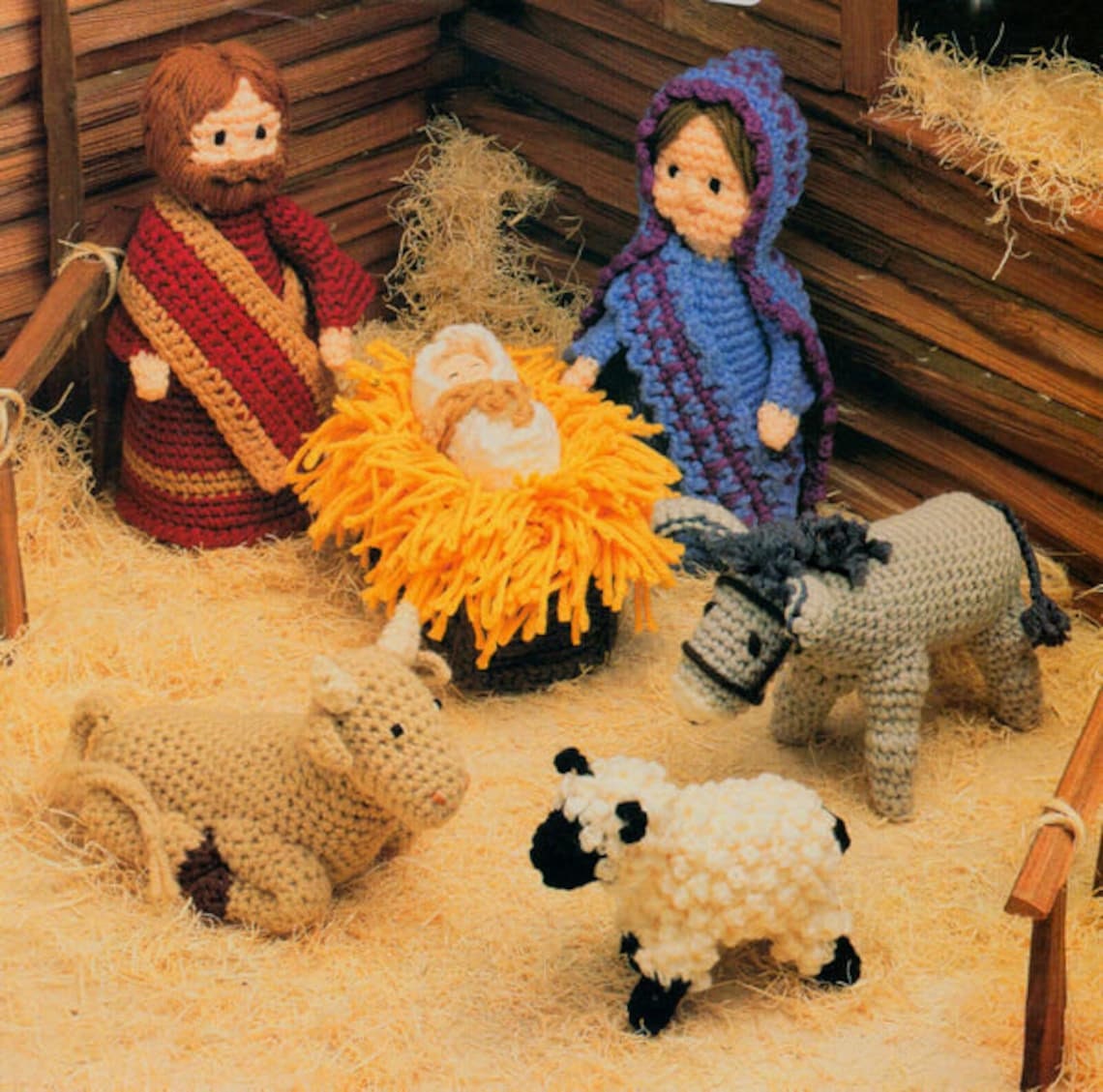 Nativity Set Crochet Pattern Donkey Cow Sheep ~ All the Gang even a Camel ! Worsted Wool 10 Ply Aran PDF Instant download