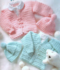Baby Crochet V Neck- Round Neck Cardigans Picot hem matching Pom pom hats Sport weight yarn- 22-24"-Crochet Pattern- Download PDF