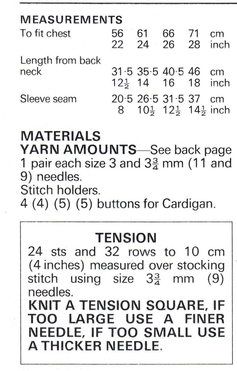 Childrens Raglan V & Round cardigans, Jumper stripe or Patterned DK wool 8 Ply Light worsted - 22" - 28"  knitting pattern download PDF