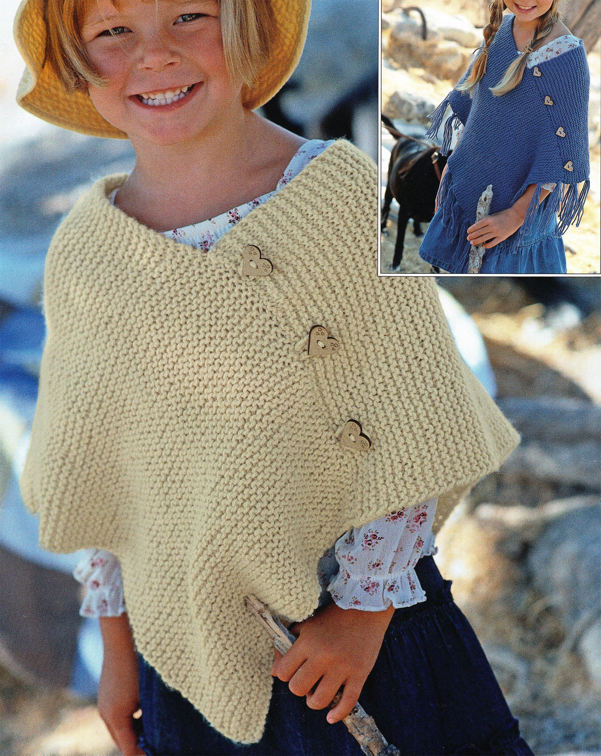Children’s Poncho Knitting Pattern PDF – Aran Garter Stitch – Ages 6 Months–8 Years – Optional Fringe