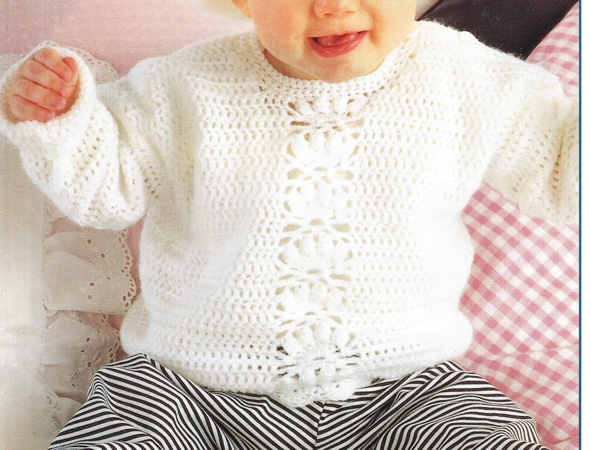 Girls Crochet- Round Neck Flower Jumper sweater  4 Ply Fingering  wool- 16- 26" Birth -6 years Crochet Pattern- Download PDF