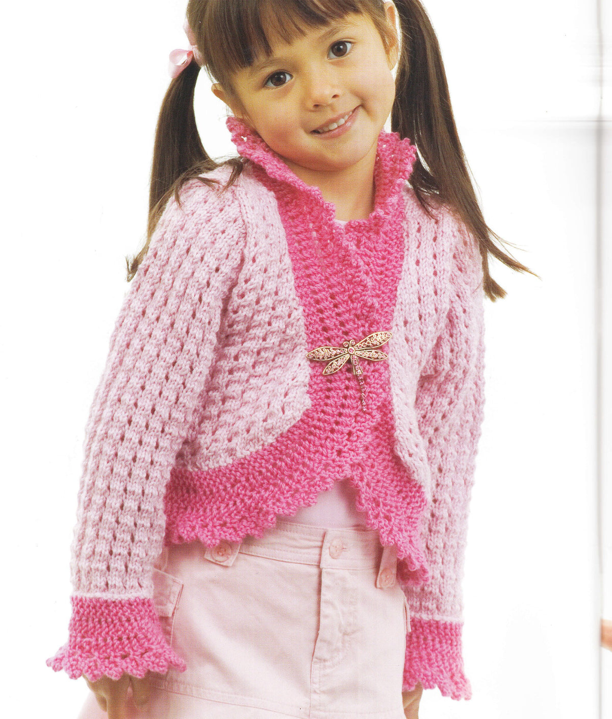 Girls wrap Bolero Cardigan frilled edges  high collar DK 8ply Light worsted wool Knitting pattern download PDF sizes 4 - 10 years